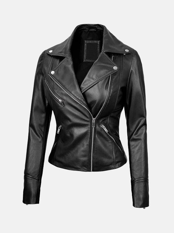 Women’s Asymmetrical Black Leather Biker Jacket