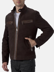 Men’s Brown Suede Leather Cafe Racer Jacket