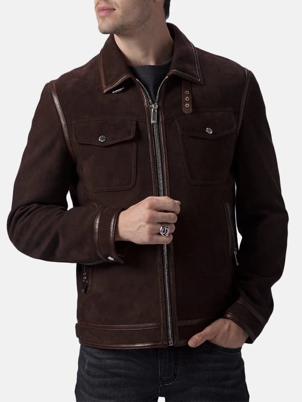 Men’s Brown Suede Trucker Casual Leather Jacket