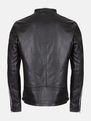 Burton Mandarin Collar Black Leather Jacket