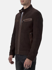 Men’s Brown Suede Leather Cafe Racer Jacket