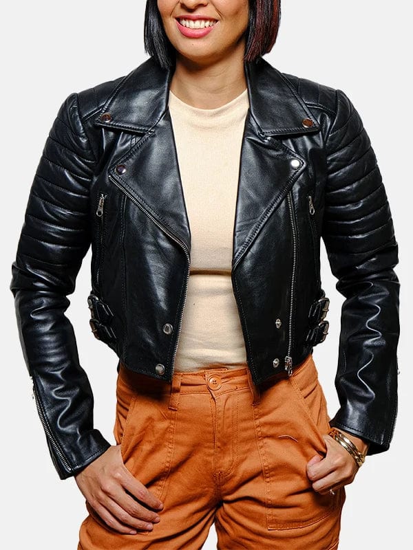 Women’s Asymmetrical Cropped Leather Jacket