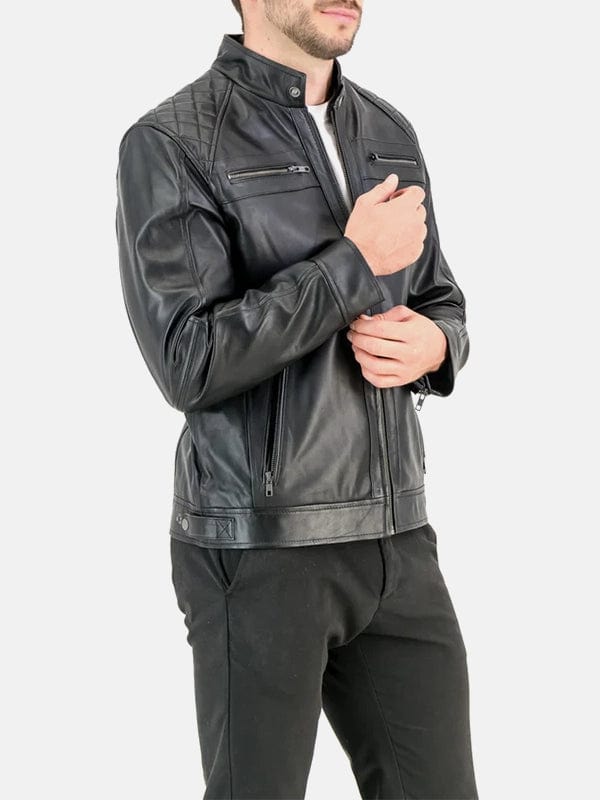 George Waters Padded Style Black Leather Jacket