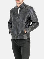 George Waters Padded Style Black Leather Jacket