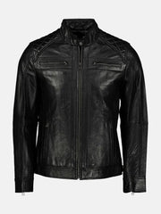 George Waters Padded Style Black Leather Jacket