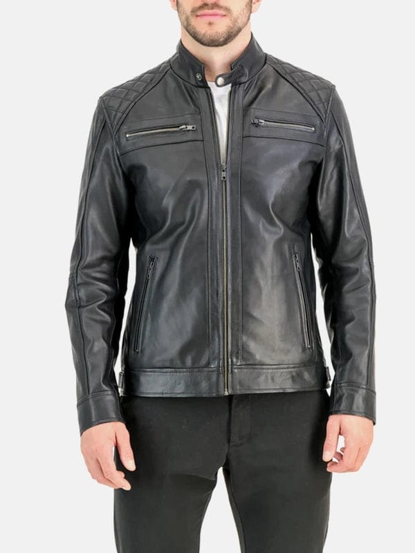 George Waters Padded Style Black Leather Jacket