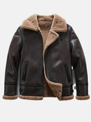 Men Brown Sheepskin B-3 Bomber Shearling Flight Jacket