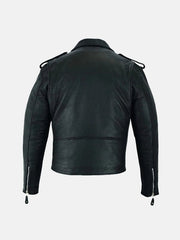 Men’s Belted Black Leather Motorcycle Jacket