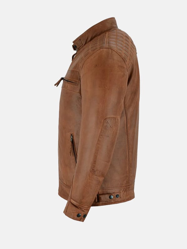 Men’s Cafe Racer Brown Motorcycle Leather Jacket