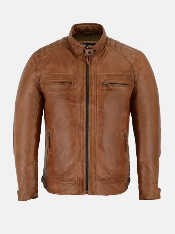 Men’s Cafe Racer Brown Motorcycle Leather Jacket