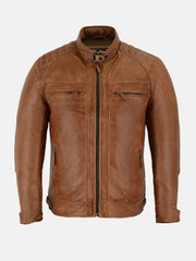 Men’s Cafe Racer Brown Motorcycle Leather Jacket