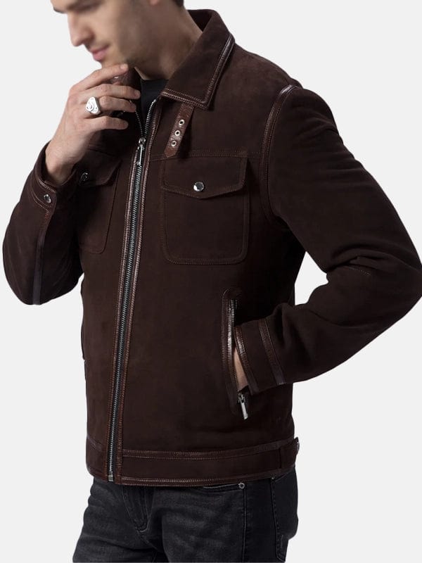 Men’s Brown Suede Trucker Casual Leather Jacket