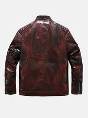 Men’s Reddish Brown Café Racer Leather Moto Jacket