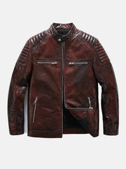 Men’s Reddish Brown Café Racer Leather Moto Jacket