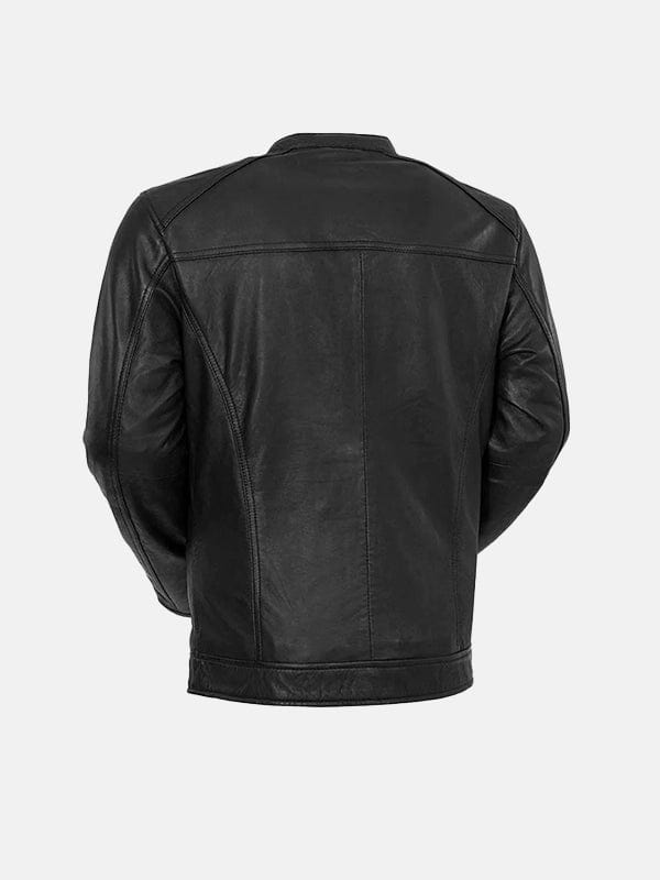 Men’s Snap Tab Collar Black Leather Jacket