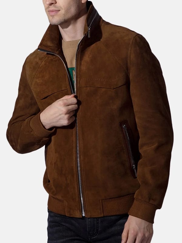 Men’s Vintage Suede Brown Leather Trucker Bomber Jacket