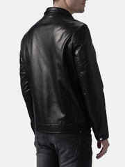 Men’s Turn Down Collar Black Leather Jacket