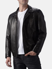 Men’s Turn Down Collar Black Leather Jacket