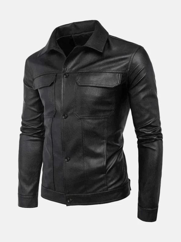 Men’s Turn Down Collar Leather Jacket