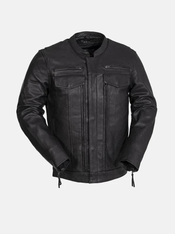 Men’s Utility Style Black Leather Biker Jacket