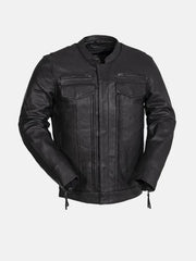 Men’s Utility Style Black Leather Biker Jacket