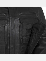 Men’s Utility Style Black Leather Biker Jacket