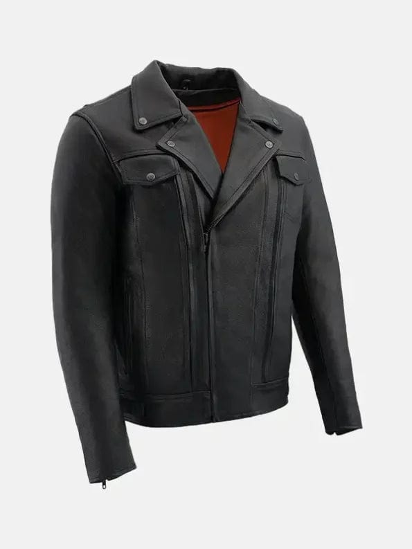 Men’s Vented Black Biker Leather Jacket