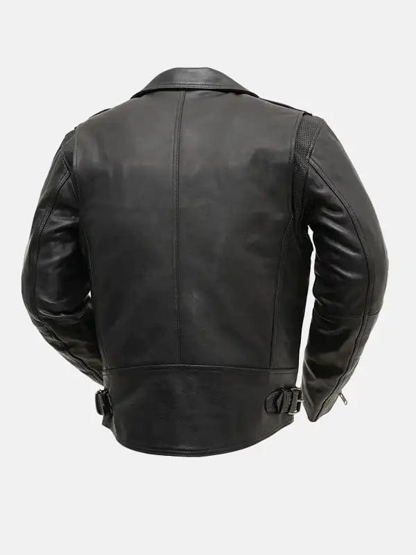 Men’s Zippered Chest Pocket Black Biker Leather Jacket