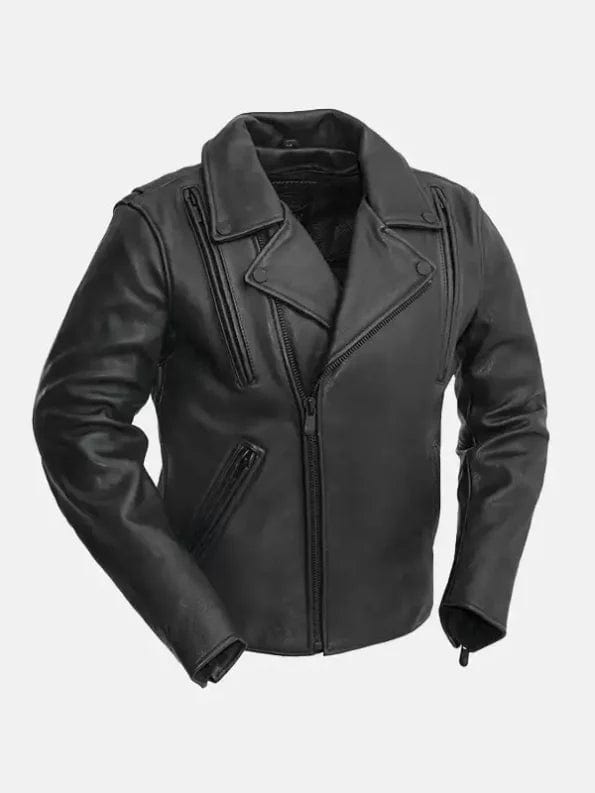 Men’s Zippered Slash Pockets Biker Leather Jacket