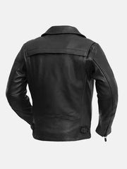 Men’s Zippered Slash Pockets Biker Leather Jacket