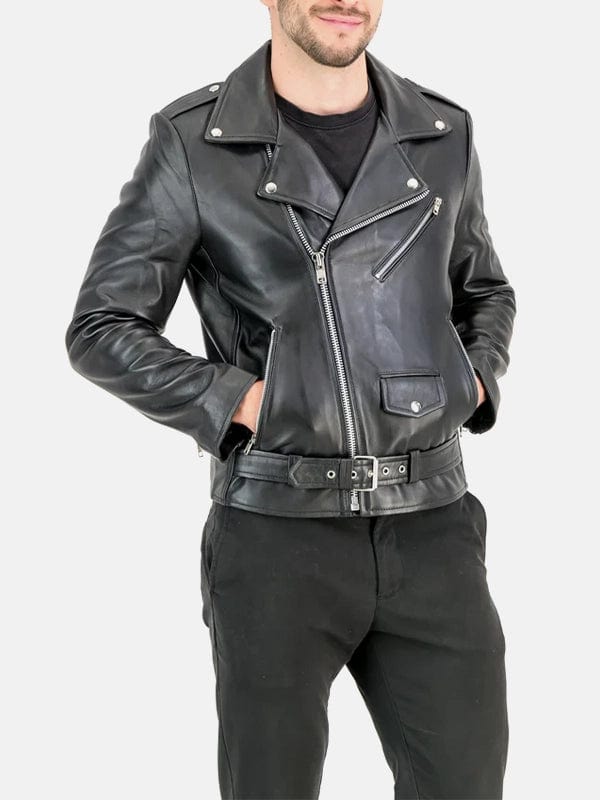 Morris Asymmetrical Collar Black Leather Moto Jacket