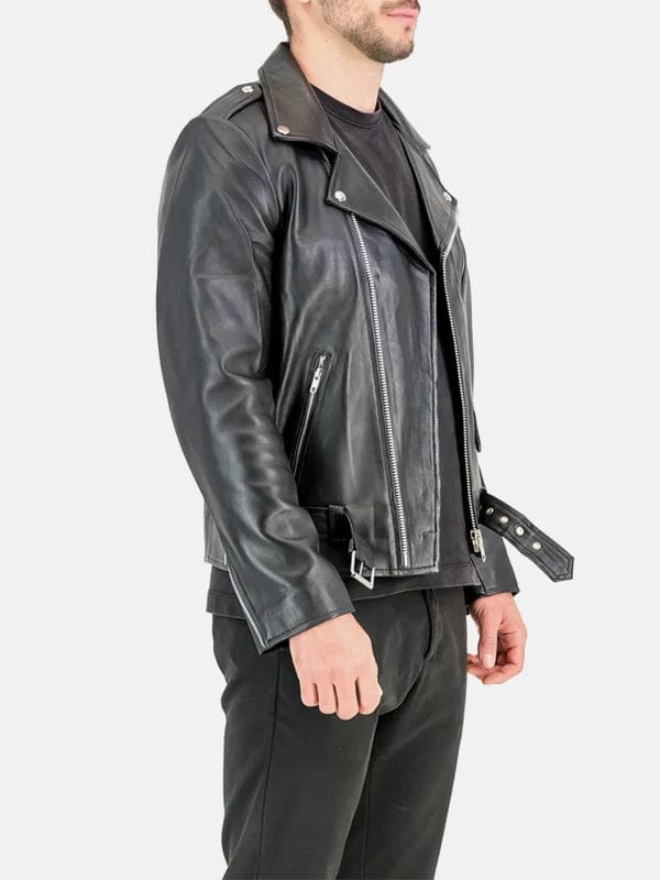 Morris Asymmetrical Collar Black Leather Moto Jacket