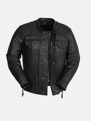 Men’s Utility Style Black Leather Biker Jacket