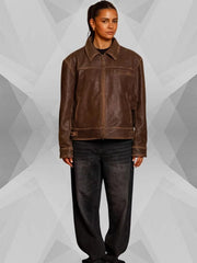 Women's-Mutimer Brown Leather Jacket