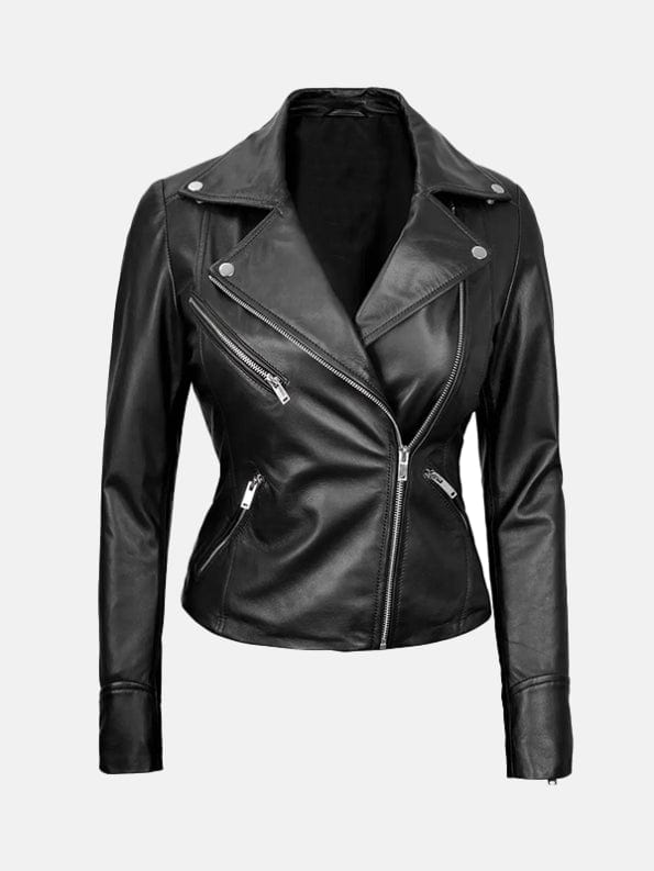 Women’s Asymmetrical Black Leather Biker Jacket