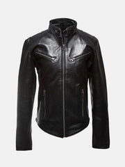 Women’s Belted Collar Black Leather Jacket