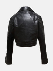 Women’s Asymmetrical Cropped Leather Jacket