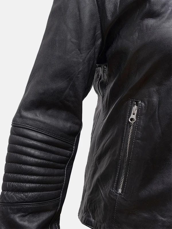 Women’s Snap Tab Collar Black Leather Jacket