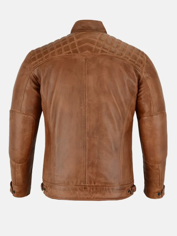 Cafe Racer Brown Biker Leather Jacket Men's