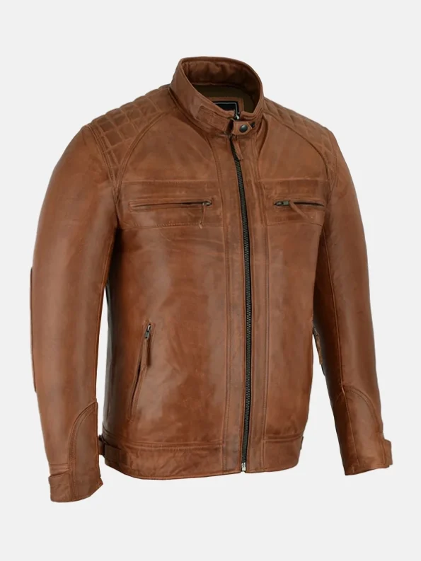 Cafe Racer Brown Motorcycle Leather Jacket Men's