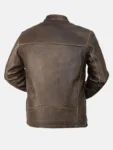 Mens Brown Snap Tab Collar Leather Jacket Front