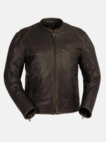 Men's Brown Zipper Pockets Motorcycle Leather Jacket