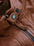 Men’s Cafe Racer Brown Motorcycle Leather Jacket Front