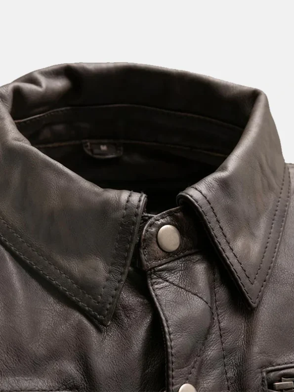 Men's Shirt Collar Brown Leather Jacket