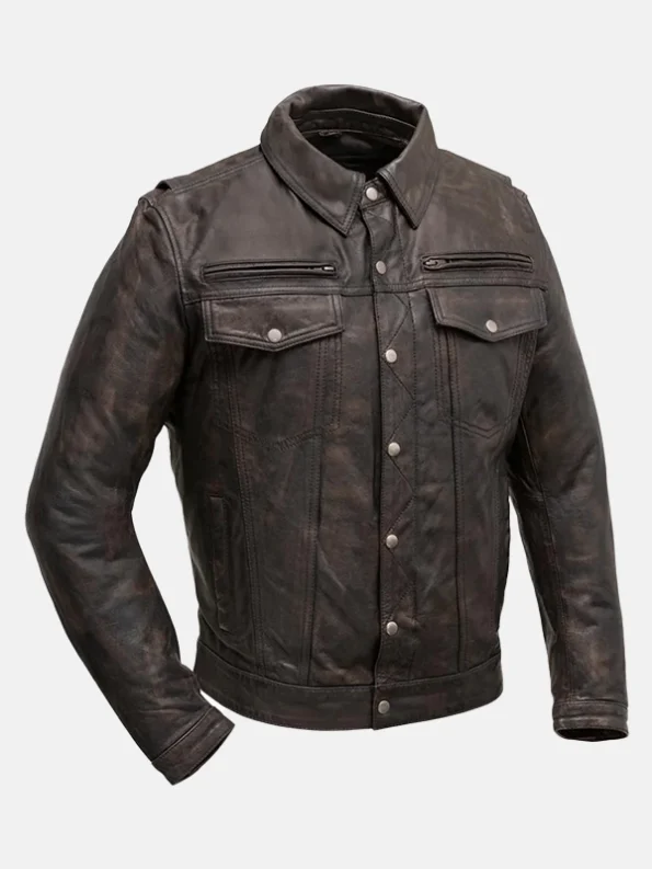 Men's Shirt Collar Leather Motorcycle Jacket