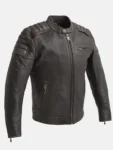 Men's Snap Tab Collar Biker Leather Jacket