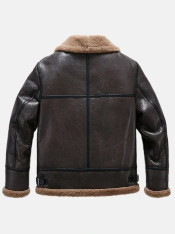 Men Brown Sheepskin B-3 Bomber Shearling Flight Jacket Back