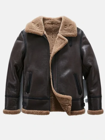 Men Brown Sheepskin B-3 Bomber Shearling Flight Jacket Front