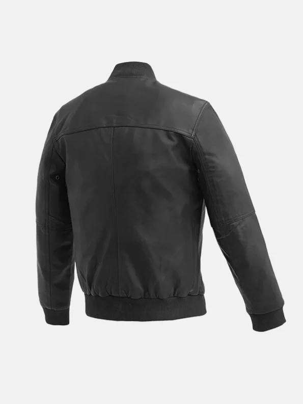 Men's Aviator Black Leather Jacket Back Pose