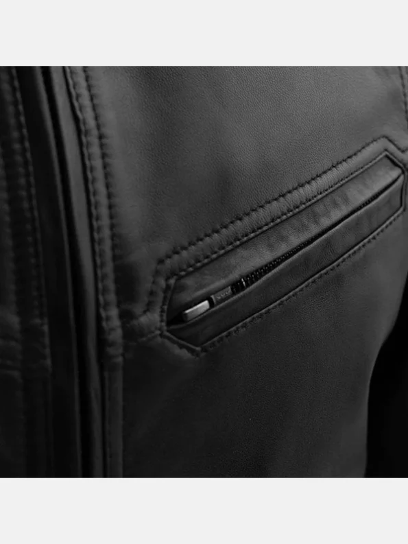 Men's Aviator Black Leather Jacket Pocket Close Up